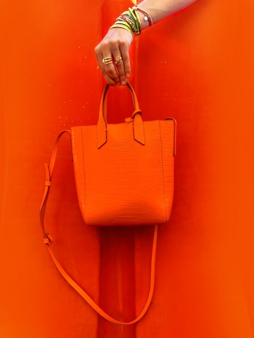 Fashion Designer Yliana Yepez mini Sarah orange neon tote handbag 
