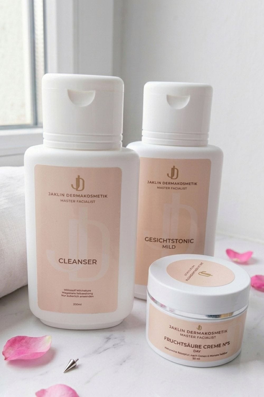 jaklin-schvili-beauty-products Beauty routine after 40 showing healthy, glowing skin and morning skincare essentials