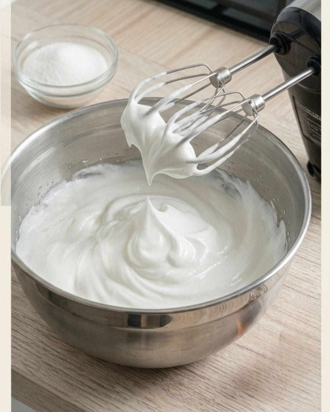 lemon-meringue-pie-recipe-3 Beating egg whites into stiff peaks for homemade meringue topping.