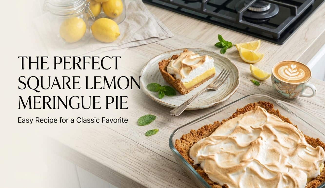 Easy lemon meringue pie with condensed milk, toasted meringue, and buttery cookie crust on a white serving plate.